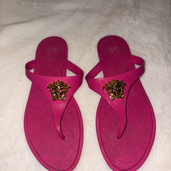 Versace Fuchsia Sandals with Gold Medusa